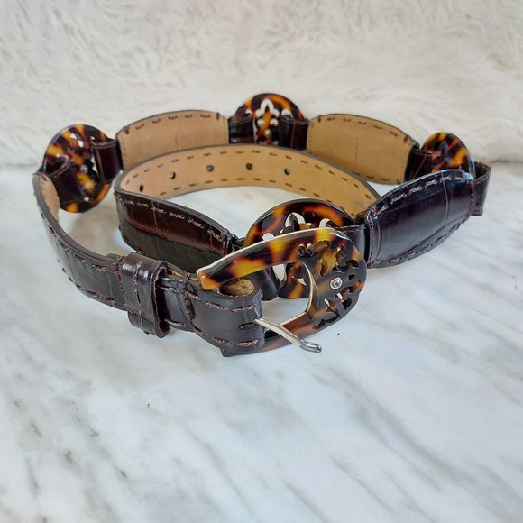 Brighton Women's Black Leather Tortoise Buckle Belt small/30" length - Picture 1 of 9
